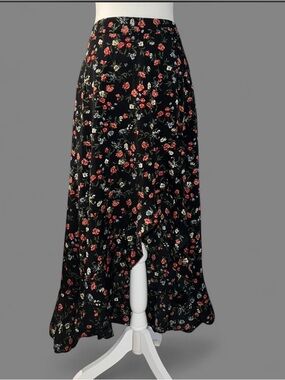 Black Floral Skirt with Ruffled Hem